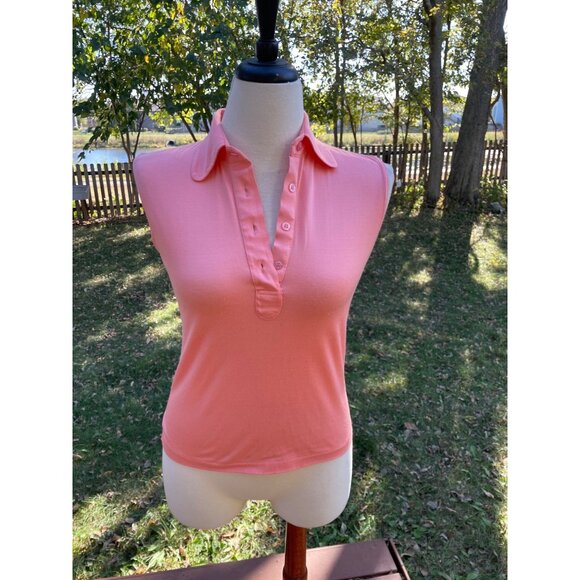 DiFini Knitwear Sleeveless Polo Top 34 Pink Cotton Blend Vintage Hong Kong - Picture 1 of 7